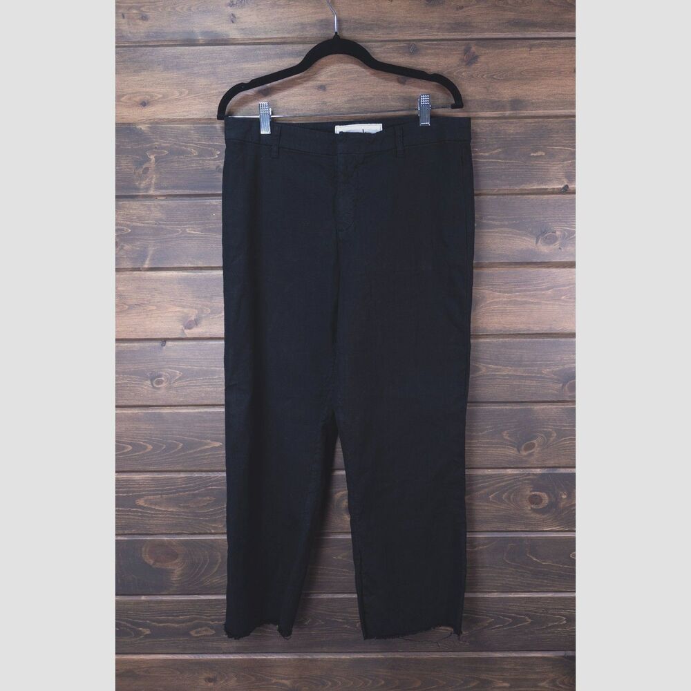 Frank & Eileen Kinsale Pants Black Womens Size 12 Raw Hem Cropped Wide Leg